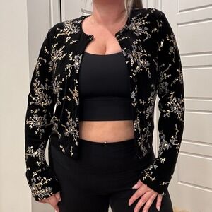 Vintage Ronni Nicole Cardigan Button-Up Size 10 Black Gold Whimsigoth Witchy Y2K